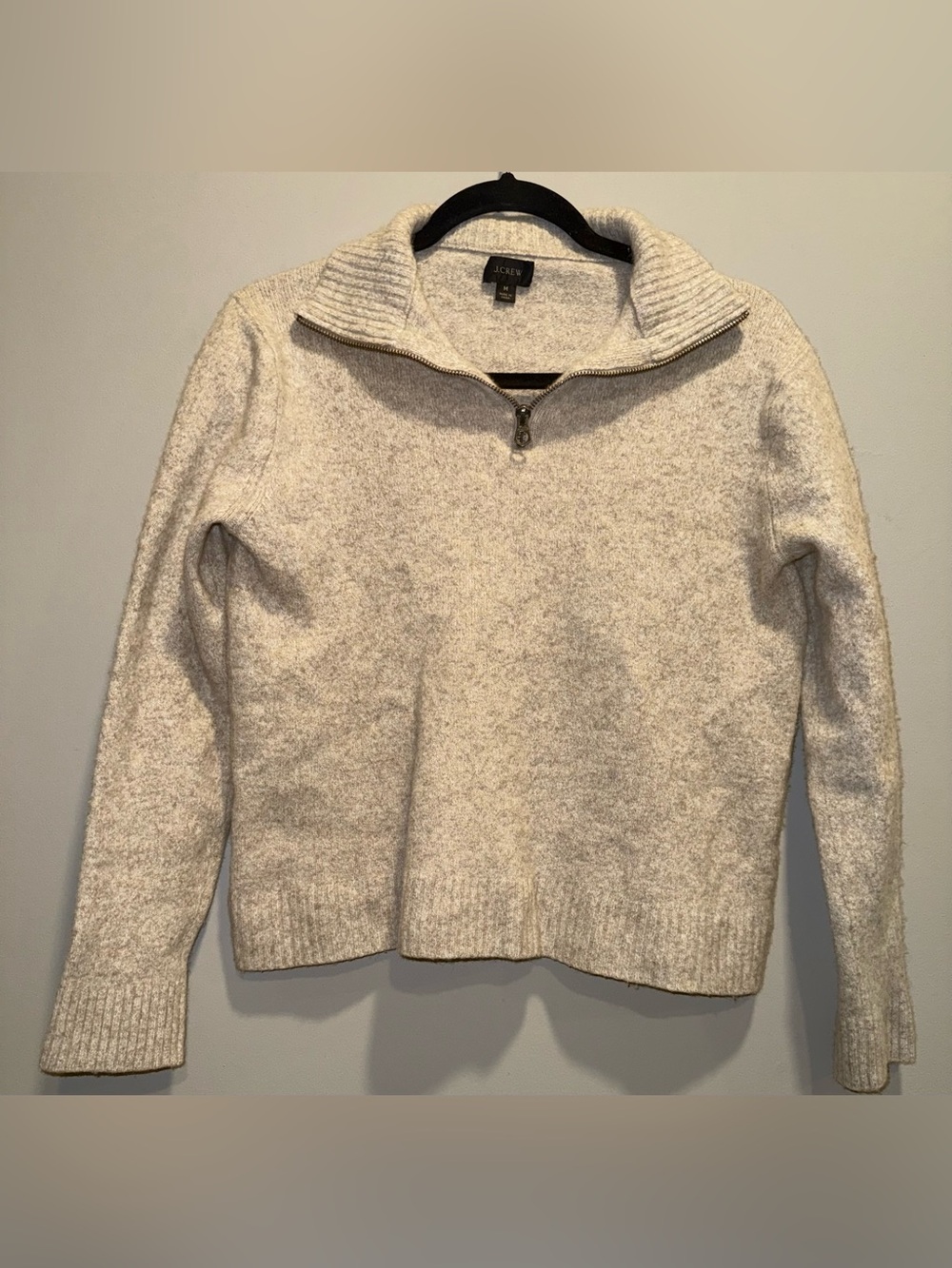 J. Crew Marled Merino Wool Blend Half Zip Sweater Cream Conmar Zipper